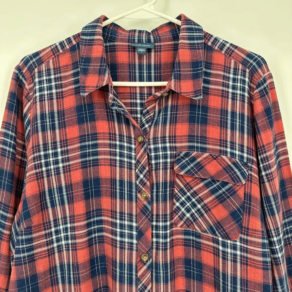 J Jill Denim Tunic LARGE Lagenlook Oversized Flannel Plaid Button Down Shirt - Picture 4 of 14